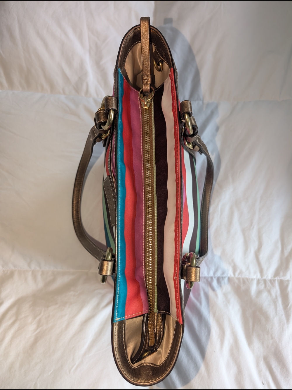 Coach Legacy Stripe Multicolored Sateen Tote with Metallic Leather Trim - Picture 4 of 9